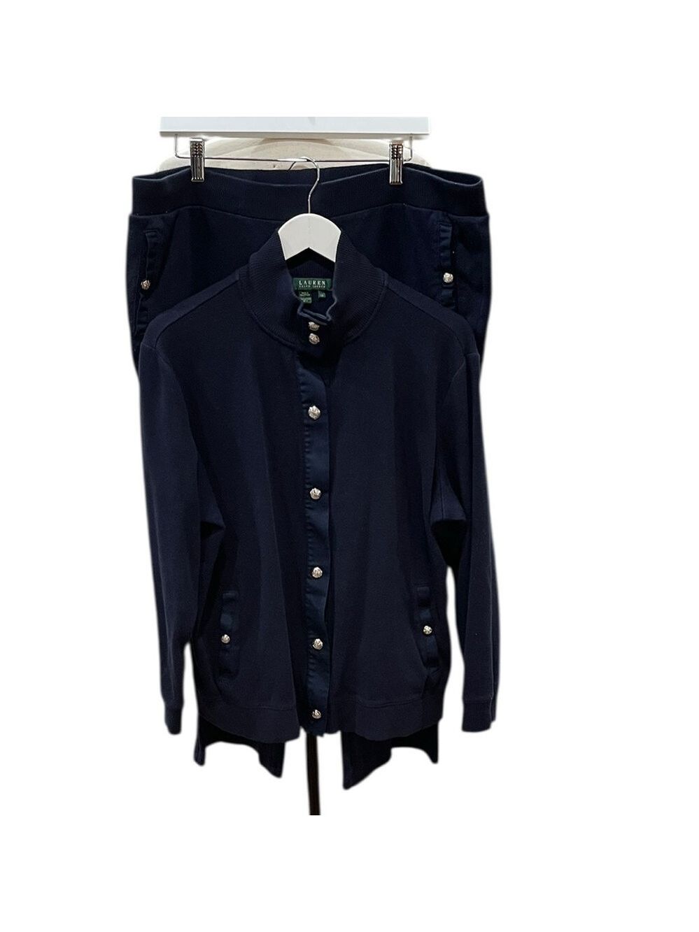 Lauren Ralph Lauren 2 PC Cotton Ribbed Jacket And Pant Set Navy Blue SZ 2X